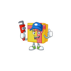 Wall Mural - Plumber yellow gift box on cartoon character mascot design