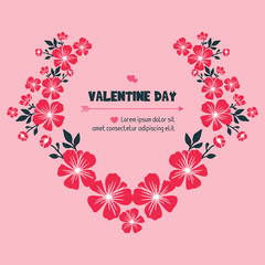  Greeting card template of valentine day, with beautiful pink flower frame realistic. Vector
