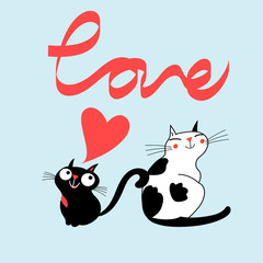 Wall Mural - Vector cats in love and the word love