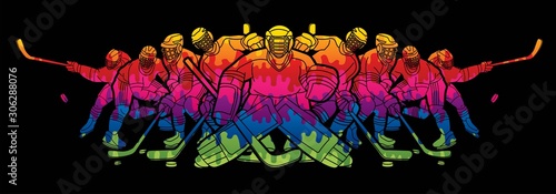 Ice Hockey players action cartoon sport graphic vector. Wallpaper Mural
