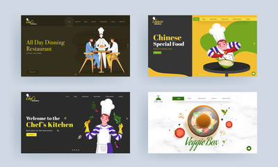 Wall Mural - landing page design of restaurant, chinese special food, veggie box.