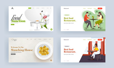 Wall Mural - responsive web template or landing page design of best food restaurant, munching house and food junc