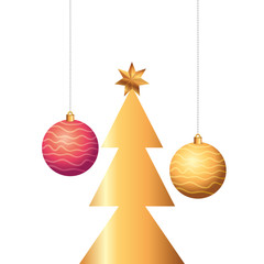 Sticker - pine tree christmas with balls isolated icon vector illustration design