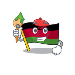 Sticker - Cheerful flag malawi Artist cartoon character with brush