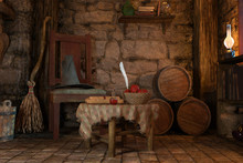 Inside An Old Witches Cottage, 3d Render.