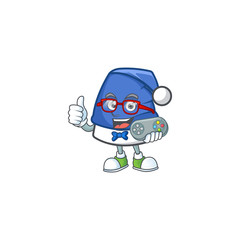 Poster - cute geek gamer blue christmas hat cartoon character style