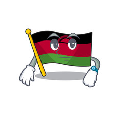 Waiting flag malawi on cartoon character mascot design