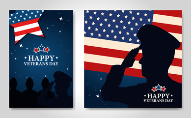 set of poster veterans day with decoration vector illustration design