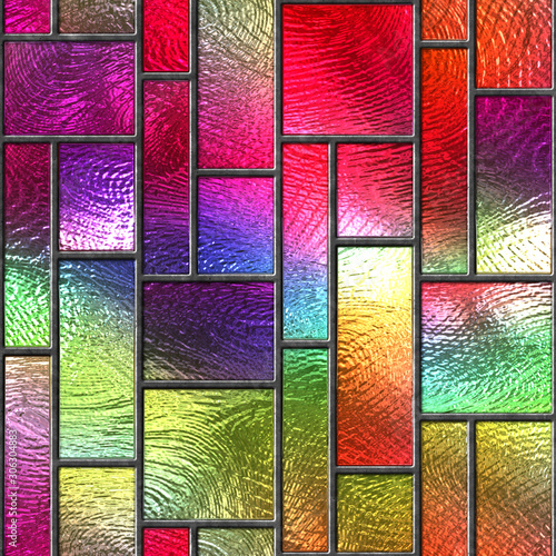 Naklejka dekoracyjna Stained glass seamless texture with rectangle pattern for window, colored glass, 3d illustration