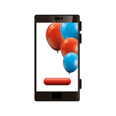 smartphone device with balloons helium vector illustration design