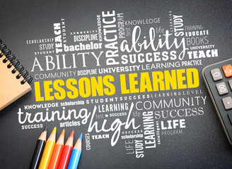 Wall Mural - lessons learned word cloud collage, education concept background