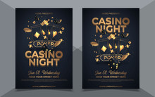Casino Night Party Template Design With Casino Element On Shiny Black Background And Venue Details.
