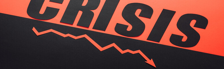 Poster - panoramic shot of word crisis on black and red background divided by sloping line