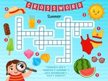 Educational Game For Kids. Crossword Summer. Kids Activity Sheet, 