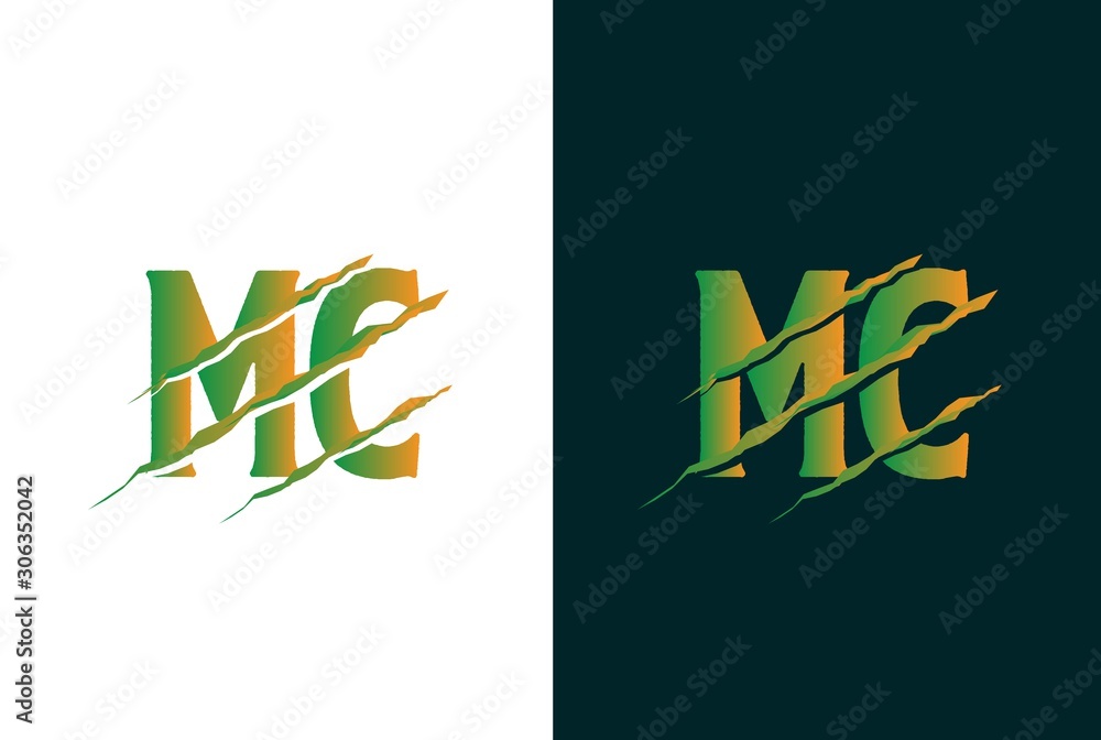 Green gradient MC letter template logo design with scratch effect Stock ...