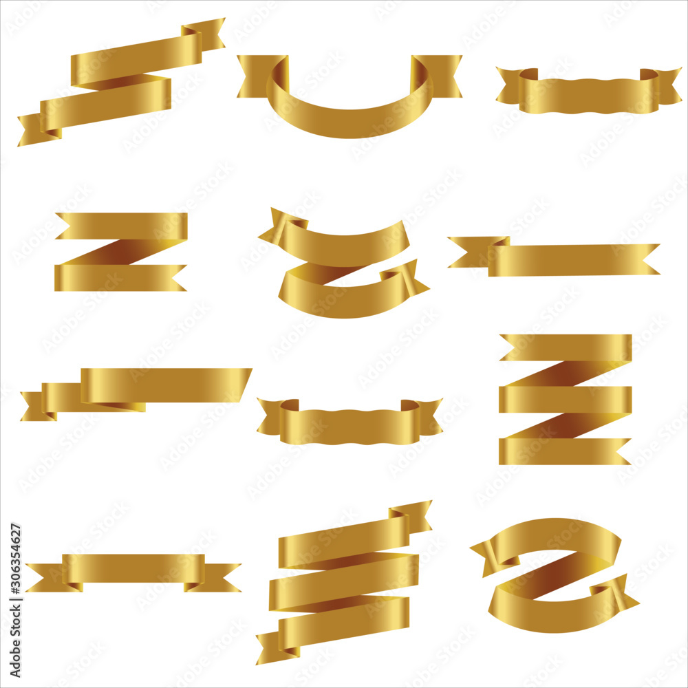 Gold Ribbon Set In Isolated For Celebration Banner White Background ...