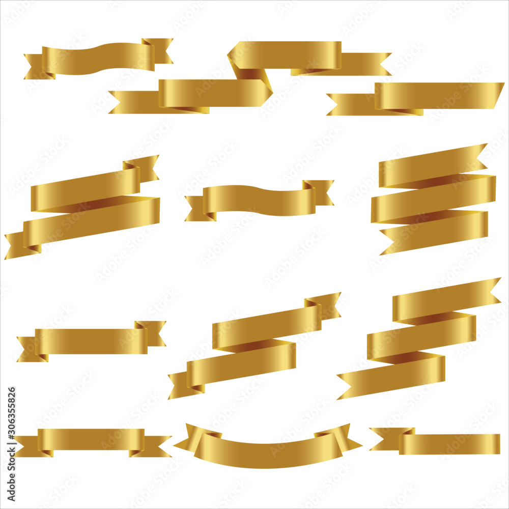 Gold Ribbon Set In Isolated For Celebration Banner White Background ...
