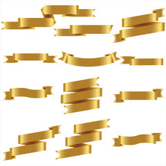 Gold Ribbon Set In Isolated For Celebration Banner White Background, Vector Illustration