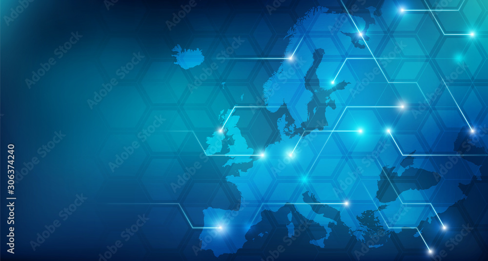 Connected European map concept – European Union, trade, digitalization, future - obrazy, fototapety, plakaty 