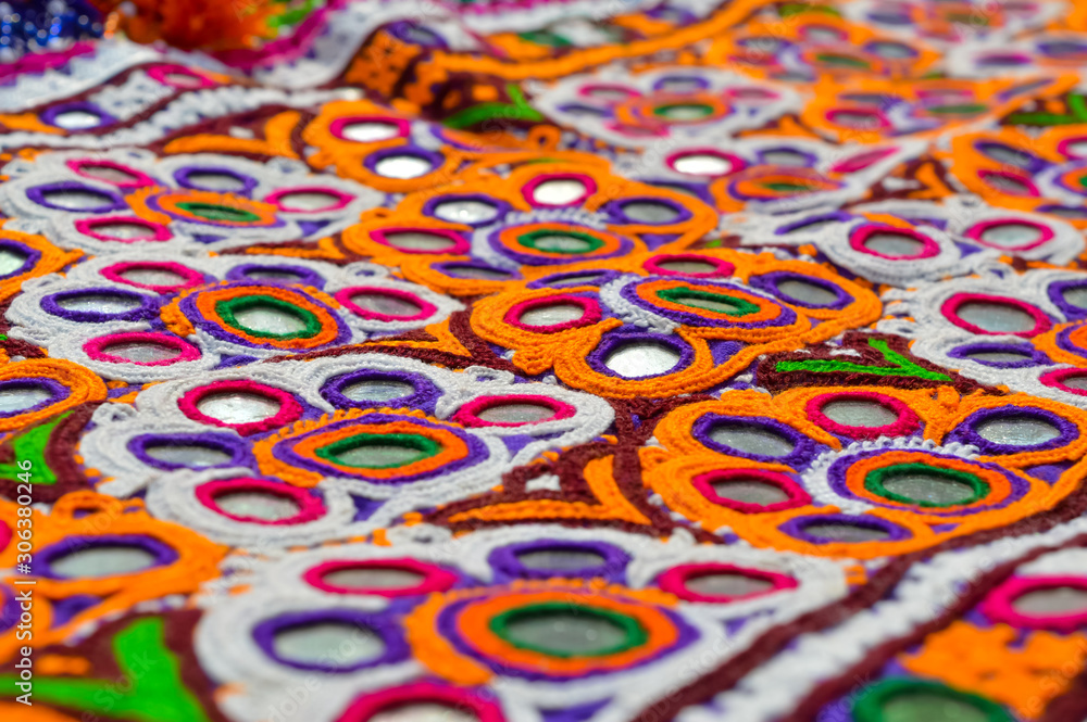 Traditional handmade Kerala embroidery with mirror work ,Kerala indian embroidery,Close up of traditional handmade embroidery Kerala,kutchh Gujarat artwork Stock Photo | Adobe Stock
