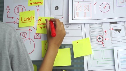 Wall Mural - woman design engineer for ux architect template framework layout developer project mobile applicatio