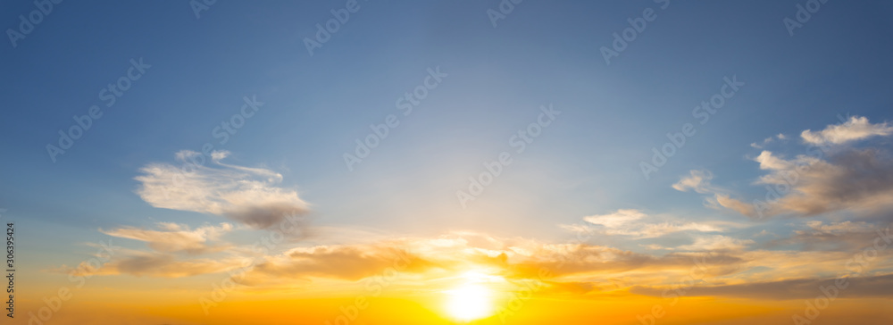 wide panorama of dramatic sunset  over cloudy sky - obrazy, fototapety, plakaty 