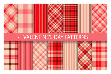 Plaid pattern seamless ornate. Set valentines day vector background. Fabric texture collection.