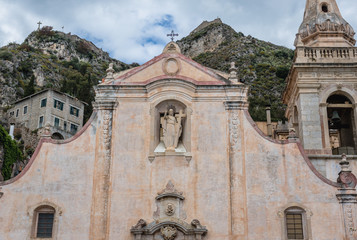 Sticker - Church of St Joseph located on Square of 9th April in Taromina city, Sicily Island, Italy