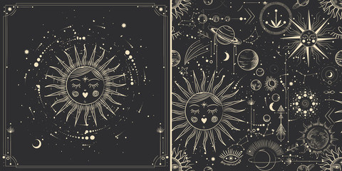 vector illustration set of moon phases. different stages of moonlight activity in vintage engraving 