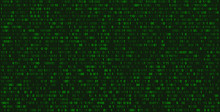 Matrix Abstract Background With Binary Numbers. Futuristic Green Background With Code Or Data, Vector Matrix Wallpaper Illustration.