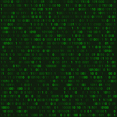Green matrix abstract background with programming binary code. Vector illustration with number in modern style.