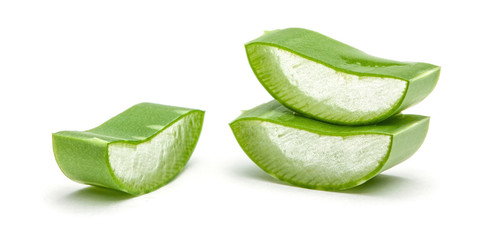 Aloe vera pieces isolated on a white background.