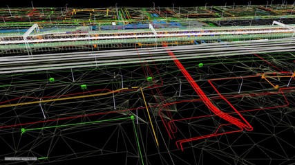 Wall Mural - the bim model of the railway infrastructure of wireframe view