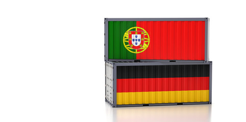 Two freight container with Portugal and Germany flag.