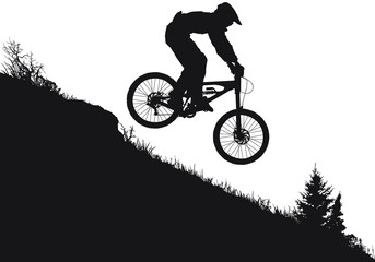  A vector silhouette of an extreeme downhill mountain biker