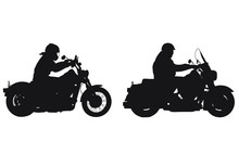 A Vector Silhouette Of A Woman Riding A Motorcycle And A Man Riding A Motorcycle.