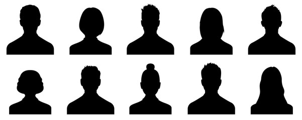 Wall Mural - Male and female head silhouettes avatar, profile icons. Vector