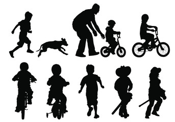 Wall Mural - Vector silhouettes of children playing outside.