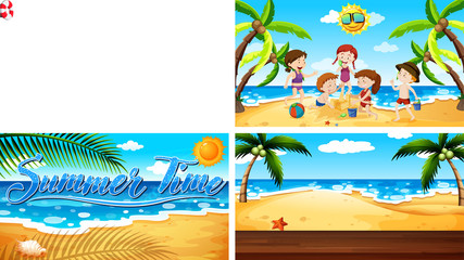 Wall Mural - Four background scenes with kids on the beach