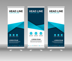 Wall Mural - Blue Roll up banner stand. Vertical Vector template design. Modern Flag Banner Design with abstract background can be used for Annual Report, Cover, Flyer, Magazine, Presentation, Poster, Website