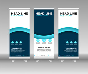 Wall Mural - Blue Roll up banner stand. Vertical Vector template design. Modern Flag Banner Design with abstract background can be used for Annual Report, Cover, Flyer, Magazine, Presentation, Poster, Website