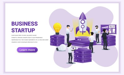Wall Mural - start up business concept. people are working on rocket getting ready for a launch new start up busi