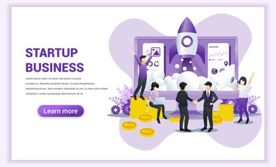 Wall Mural - Start up business concept with businessmen came to an agreement and completed the deal with shaking hands. Can use for web banner, infographics, landing page, web template. Vector illustration