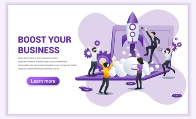 Wall Mural - boost your business concept with people working on a rocket launching. start up business project. fl