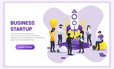 Wall Mural - business start up project concept. people working on rocket and getting ready for a launch startup. 