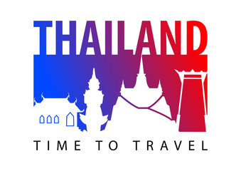 Poster - Thailand famous landmark silhouette style,blue and red gradient,vector illustration,flag color design