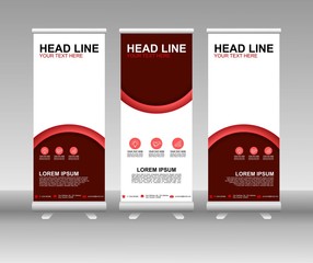 Wall Mural - Red Roll up banner stand. Vertical Vector template design. Modern Flag Banner Design with abstract background can be used for Annual Report, Cover, Flyer, Magazine, Presentation, Poster, Website