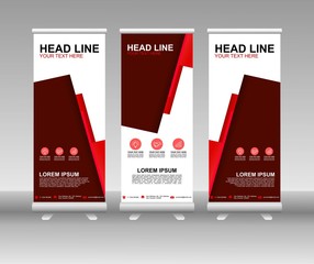 Wall Mural - Red Roll up banner stand. Vertical Vector template design. Modern Flag Banner Design with abstract background can be used for Annual Report, Cover, Flyer, Magazine, Presentation, Poster, Website