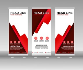 Wall Mural - Red Roll up banner stand. Vertical Vector template design. Modern Flag Banner Design with abstract background can be used for Annual Report, Cover, Flyer, Magazine, Presentation, Poster, Website
