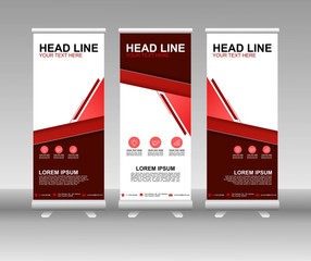Wall Mural - Red Roll up banner stand. Vertical Vector template design. Modern Flag Banner Design with abstract background can be used for Annual Report, Cover, Flyer, Magazine, Presentation, Poster, Website